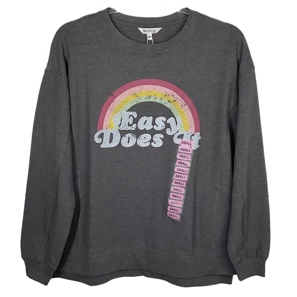 Wildfox Gray Easy Does It Statement Crewneck Sweatshirt Small NWT